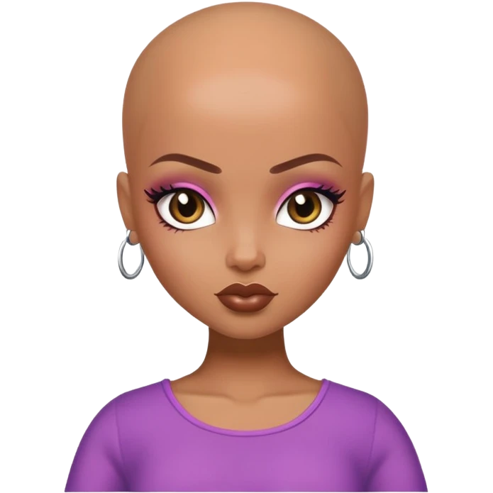 pretty bratz baddie, bald, brown skin emoji