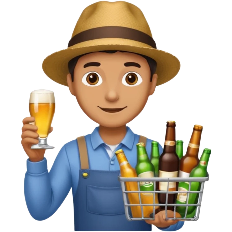man with a shopping cart full of beers and wines emoji