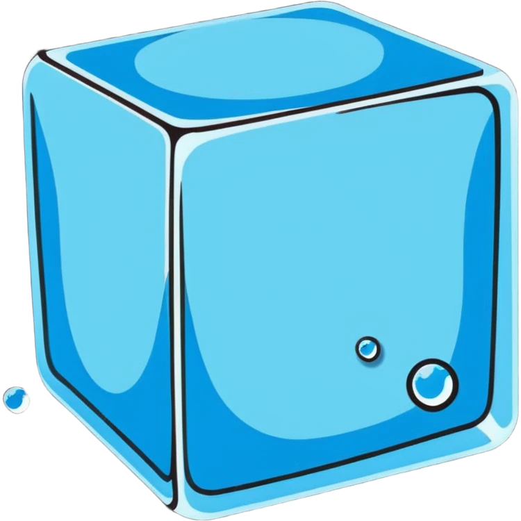 A shiny ice cube with small water droplets on the surface emoji