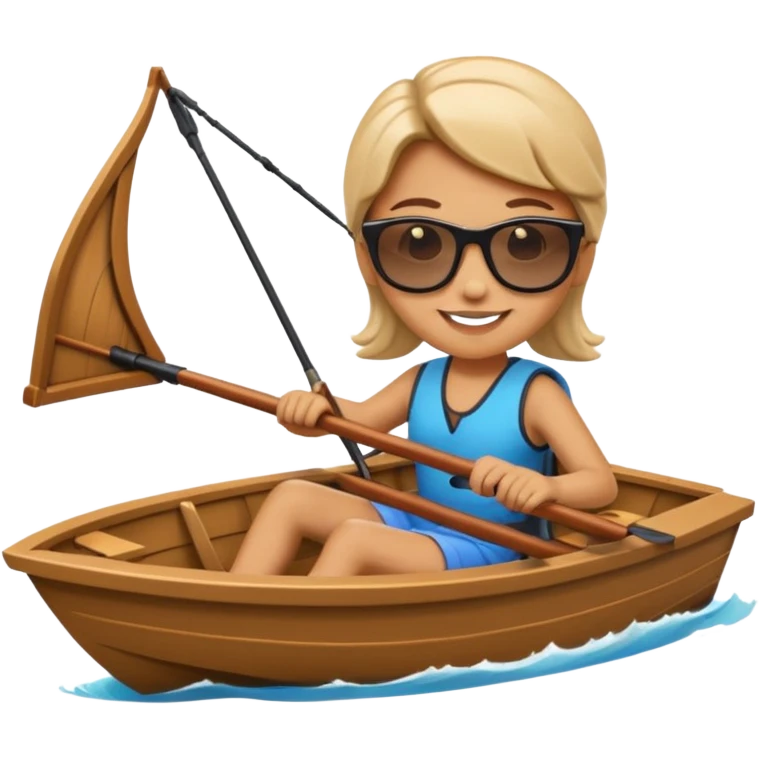 My emoji character driving a bow rider boat emoji