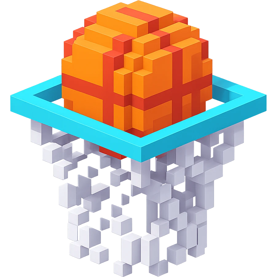 Voxel-style basketball in a net, variation 1 emoji