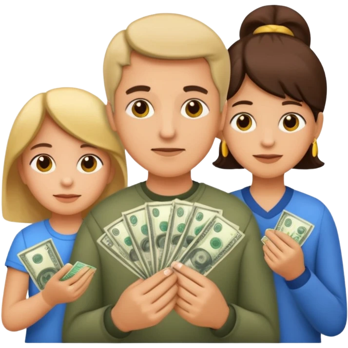 A caring parent counting money with family icons emoji emoji