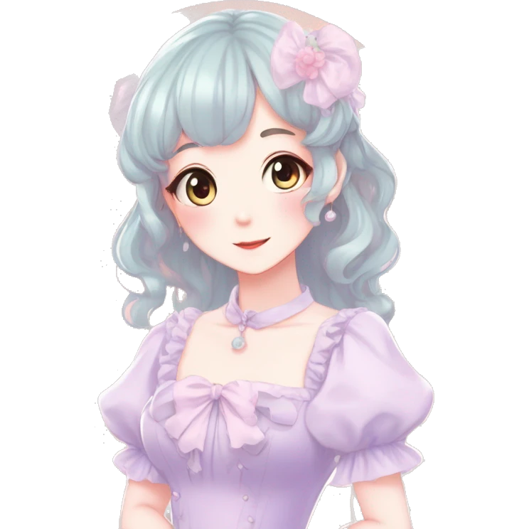 Gorgeous pastel anime style lady with blushing face and a dress cottagecore fairycore  Kawaii anime colorful pearly romantic simplistic aesthetic trending style emoji