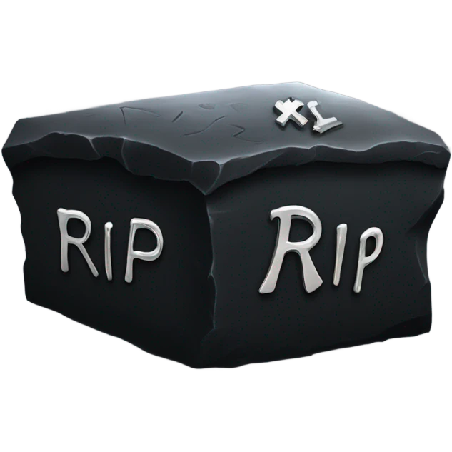 a black grave with the inscription R i P in silver emoji
