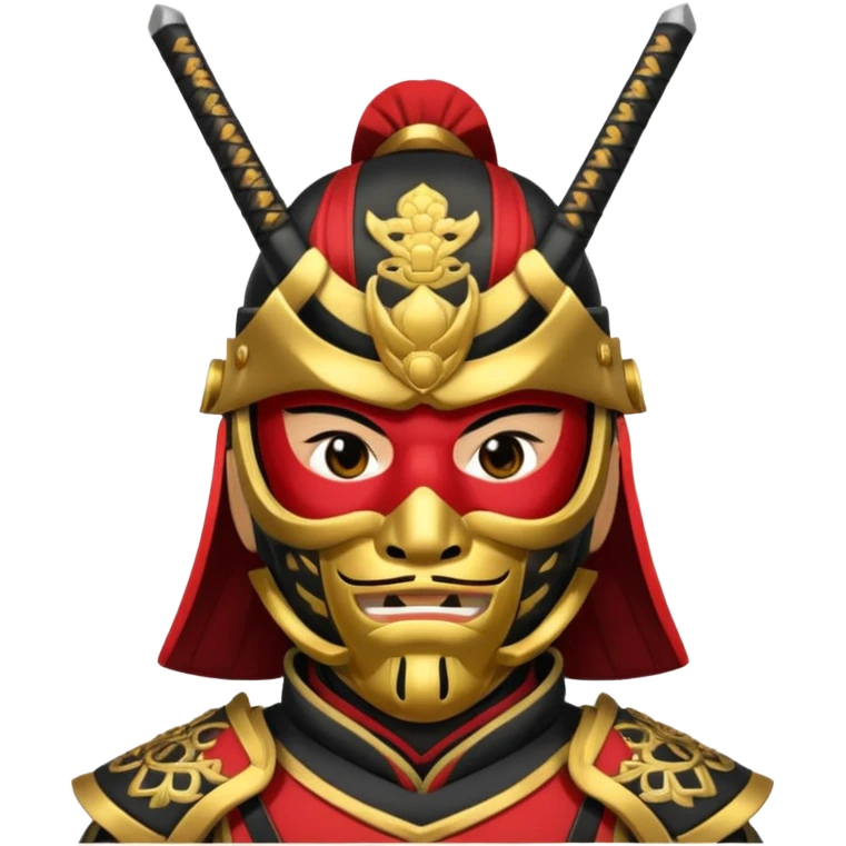 Samurai with black red and gold armor and they have a detailed mask covering their mouth emoji