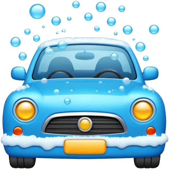 car wash emoji with car, foam and bubbles, animated and fun style emoji
