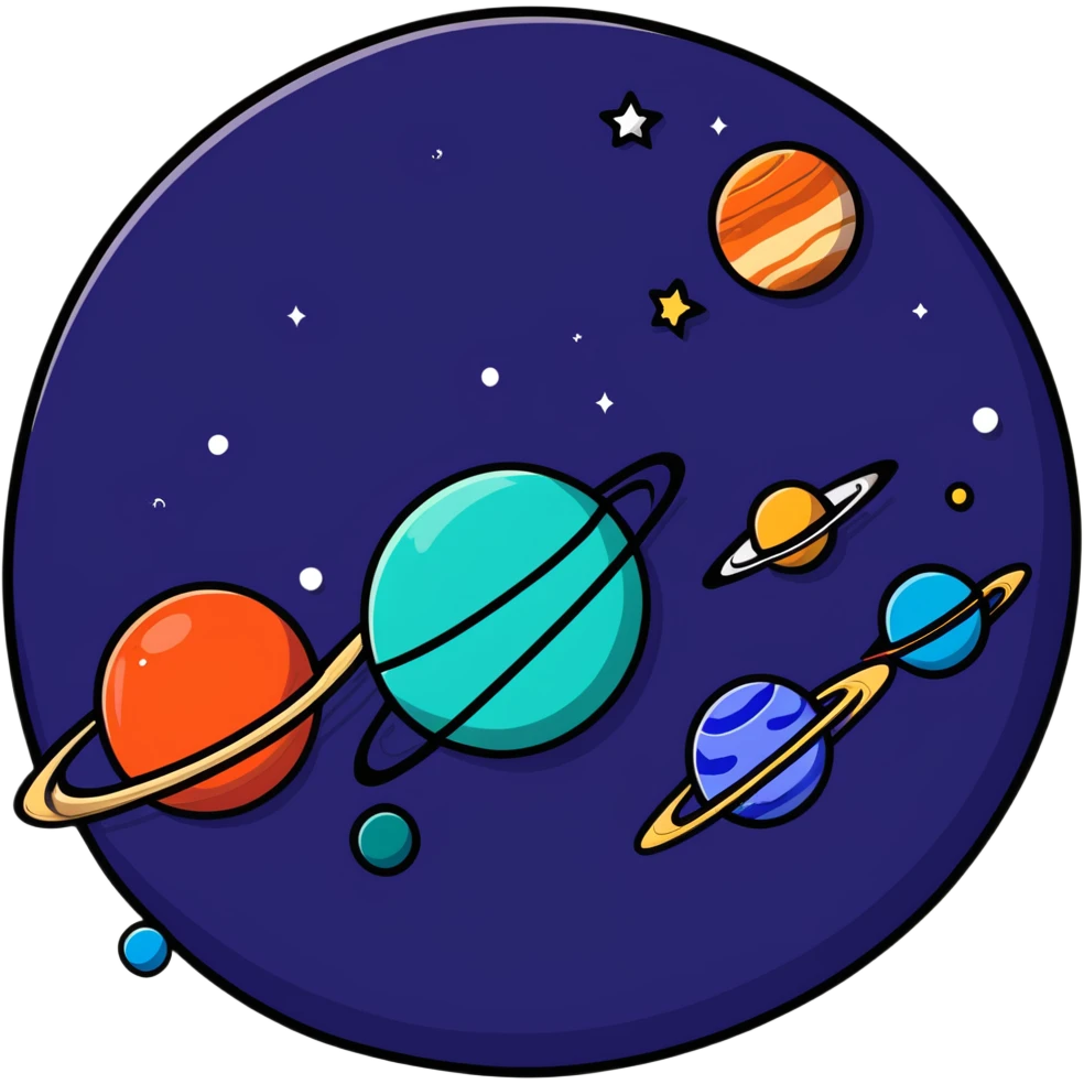 A colorful depiction of outer space with planets and stars emoji