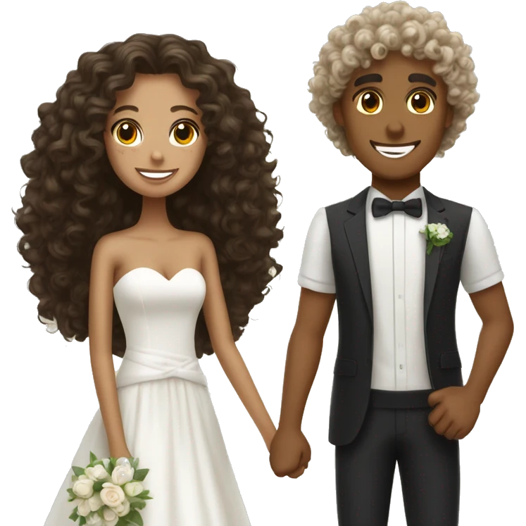 curly haired tan skinned girl marrying lighter tanned skinned black curly haired boy emoji