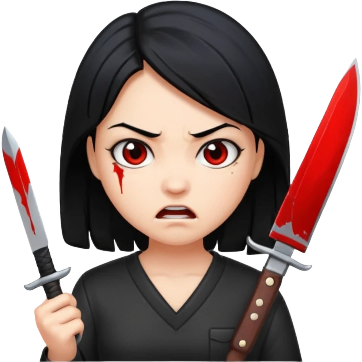Angry Girl with black hair with a knife emoji