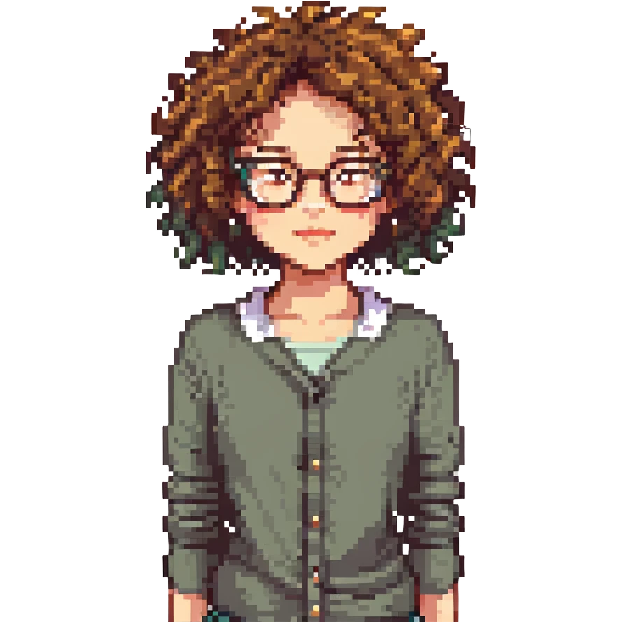 A cheerful curly-haired girl with glasses emoji