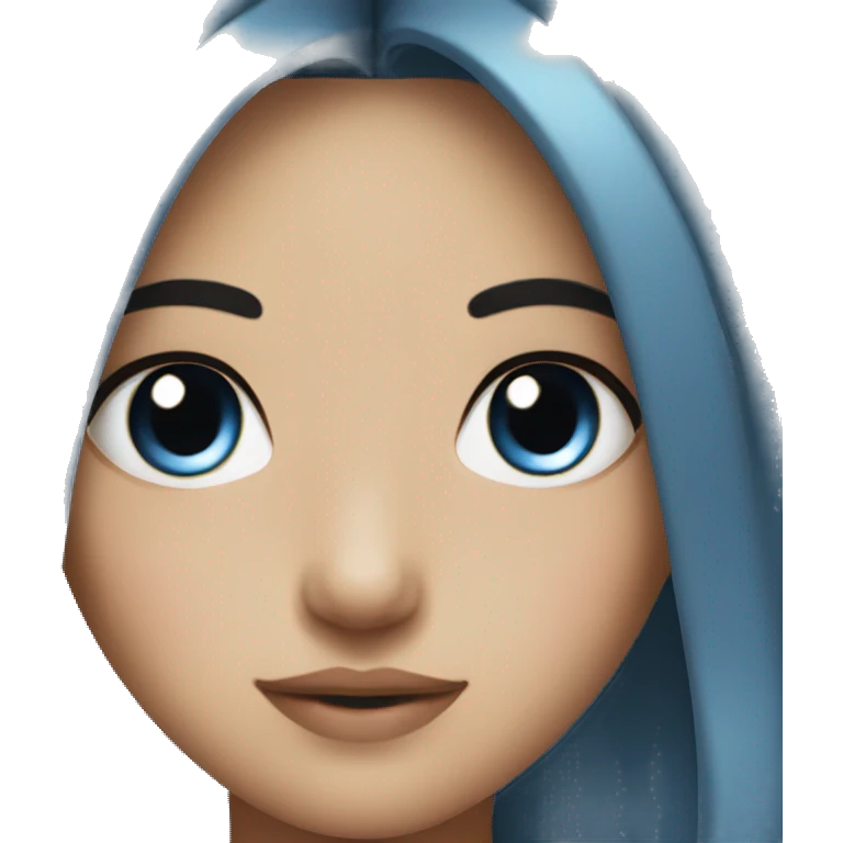 Girl with brown and blue hair with eyeliner like asian emoji