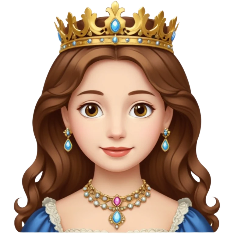 A younger Victorian queen with rosy cheeks, ornate jewelry, and gentle smile.
 emoji