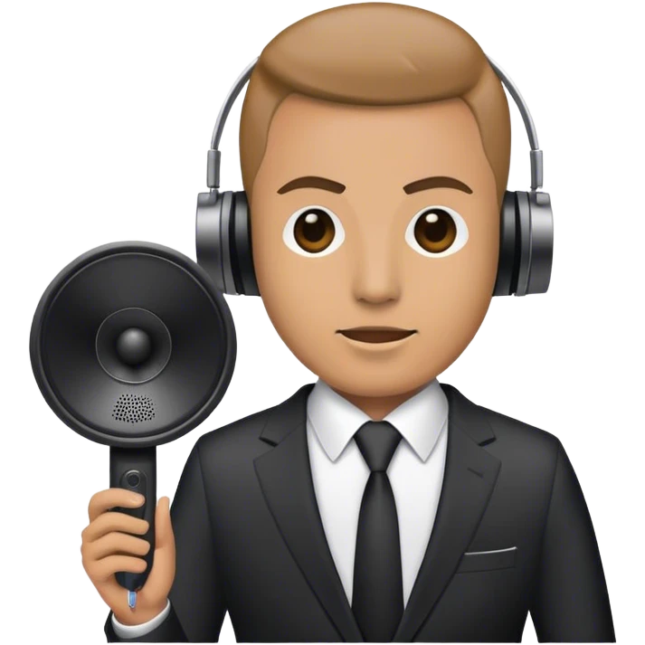 A man with a suit with a speaker as a head emoji