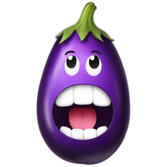 Eggplant in mouth with white blobs round mouth emoji