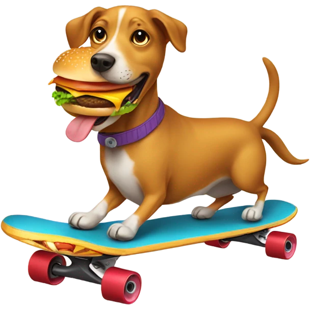 Dog riding a skateboard with a cheeseburger  emoji