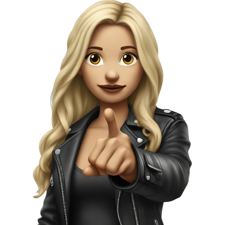 Blonde women with LONG HAIR, in Leather Jacket, Body Covered with Tattoos, POINTING YOU FORWARD with her HAND with INDEX FINGER, Hyper Realistic emoji