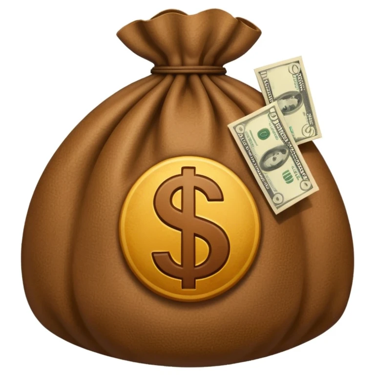 money bag featuring a large ₸ sign in the middle emoji