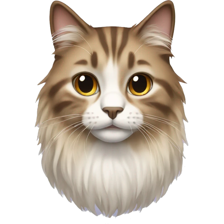 Cat with dark brown, blonde and white fluffy long hair emoji