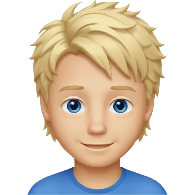 Emoji chlopak z blond włosami które będą rozsztrzepane i niebieskimi oczami uśmiechając się i większe wlosy emoji