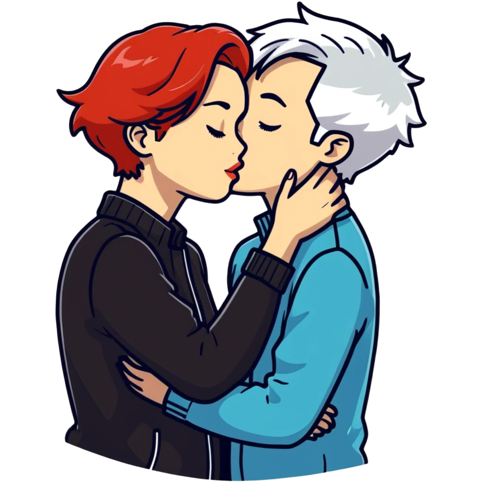 redhead girl kissing white-haired boy emoji