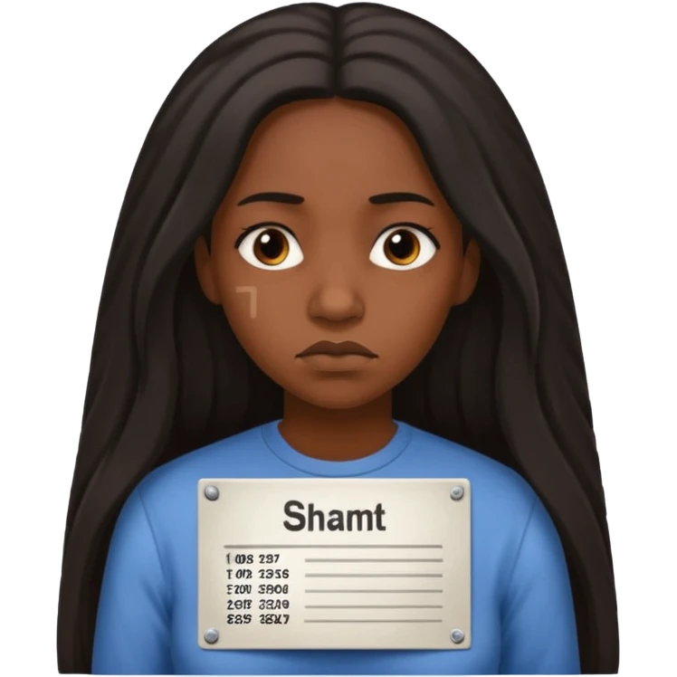 sad black prisoner long haired woman mug shot with bg no cup emoji