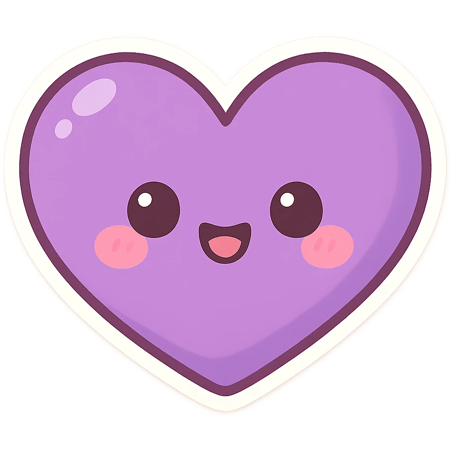 purple heart, chibi stickers style, cute, no text emoji
