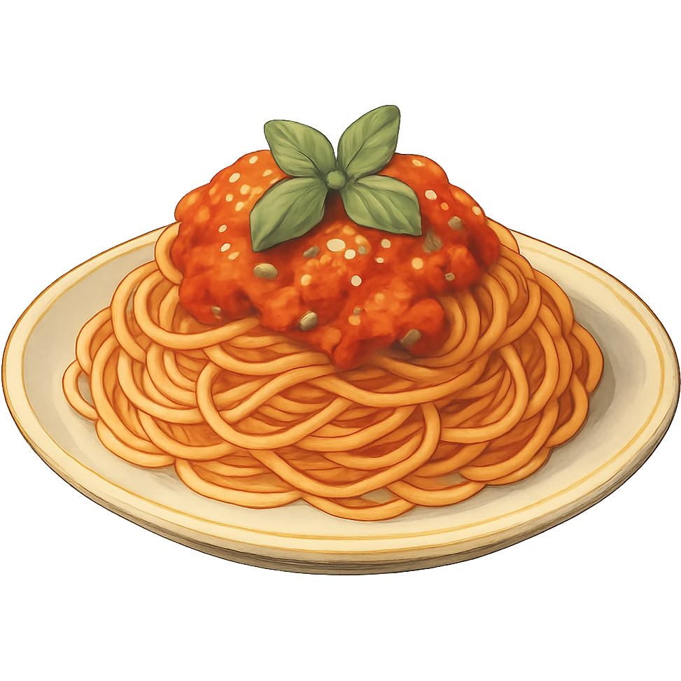 ghibli style spaghetti with rich colors and soft shading emoji
