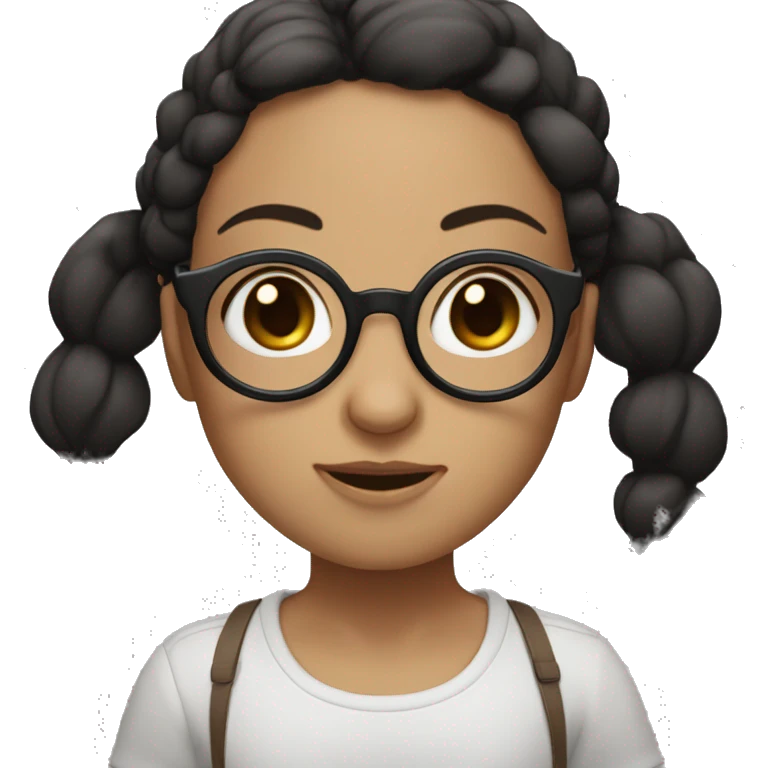 gir of 25 ears using round glasses, medium short black wavy hair, brown eyes emoji