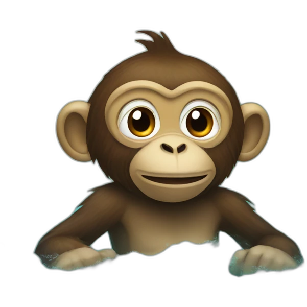 monkey swimming in sea with bikney emoji