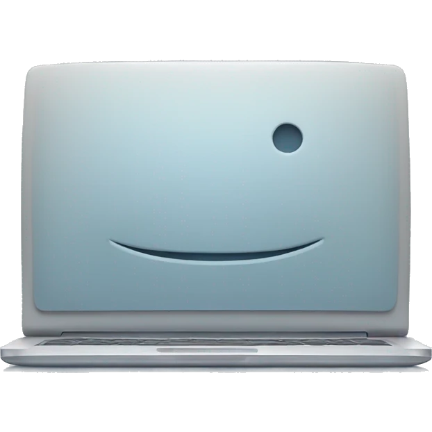 a notebook computer which shows and apple on its screen. Use pastel colors, prefering a soft blue and a soft gray. Be minimalistic and avoid faces.. emoji
