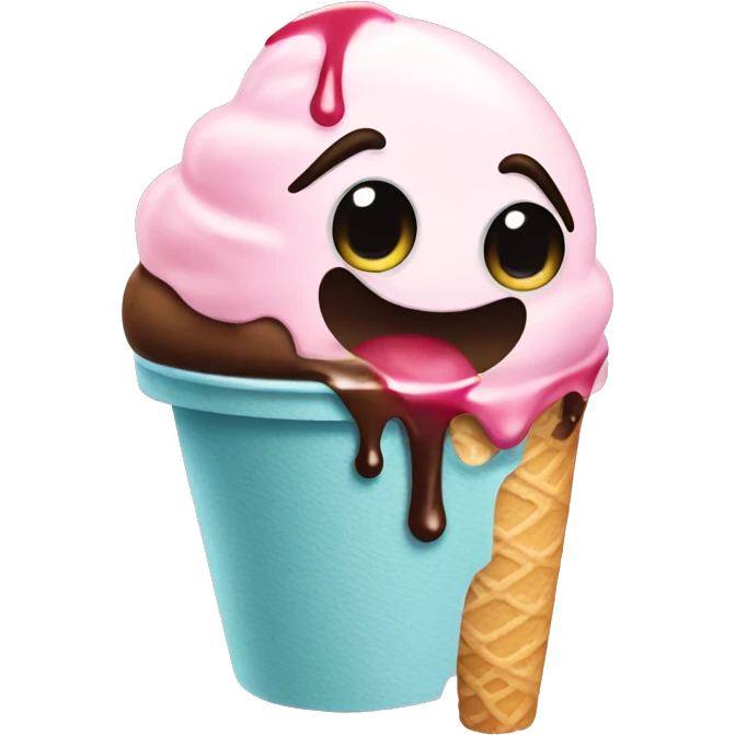 Melting ice cream with crying kid emoji