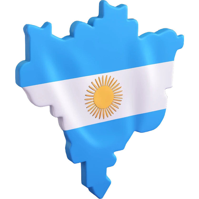 3D illustration of the shape of Argentina covered with the Argentina flag, vivid and clear flag colors emoji