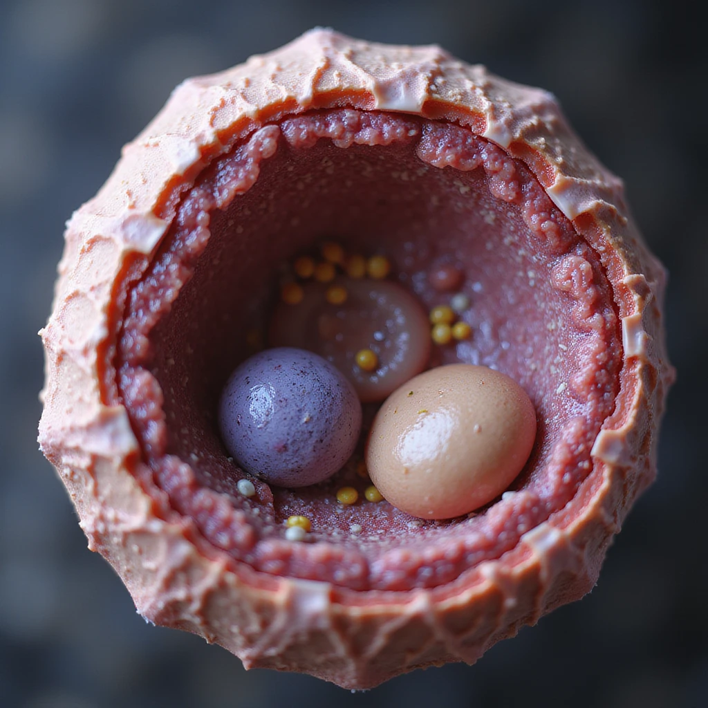 hyperrealistic cross-section 4K of a human cell showing fatty acids bound to carnitine crossing the mitochondrial membrane, anatomical and molecular details emoji