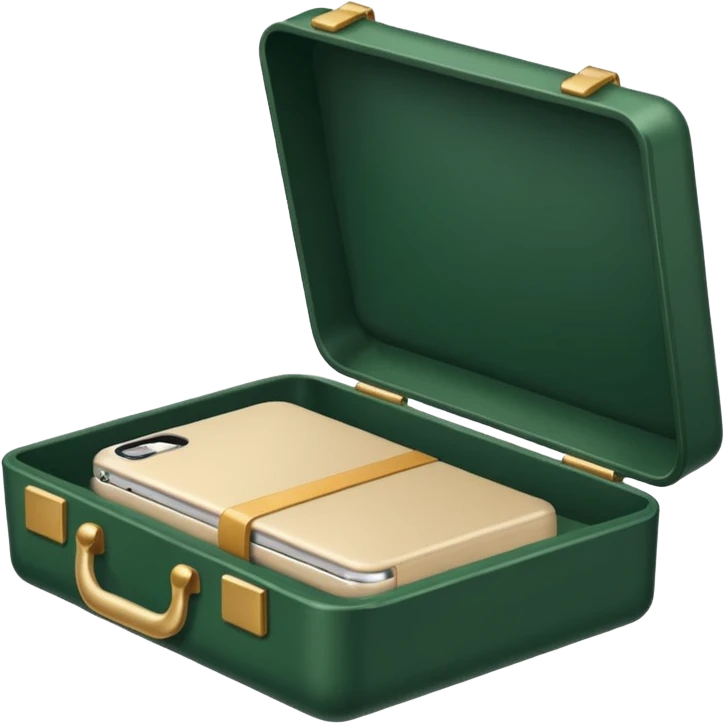 dark green open case with light beige bills emoji