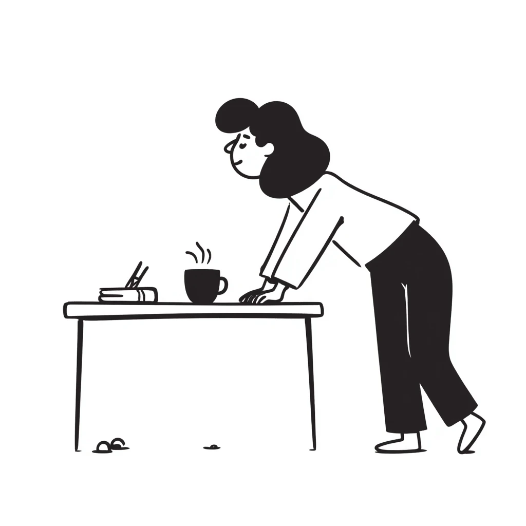 sketch of a person with sloping shoulders, hands up, sitting at an office desk, as if dodging responsibility emoji