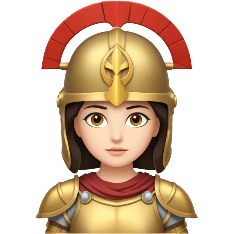 Athena the Greek goddess, dark haired, facing camera, in emoji style important deity in Greek mythology, daughter of Zeus, Strategic warfare Wisdom and intellect Craft, engineering, building, navigation Justice good governance Protection of cities embodys rational, disciplined intelligence  emoji