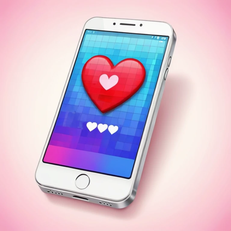 a phone showing a room on its screen with a heart emoji