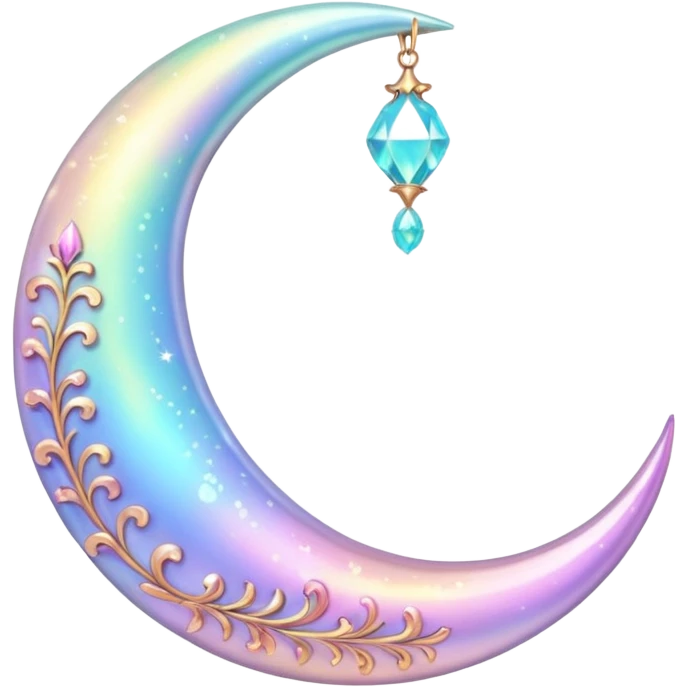 glossy Pastel iridescent crystal crescent damask moon emoji