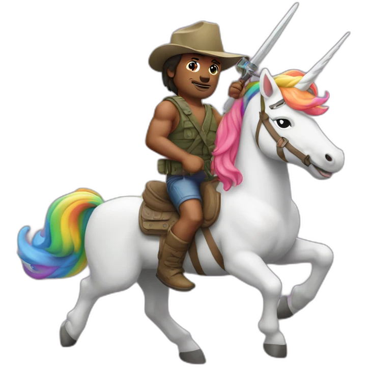 Rambo rides rainbow unicorn emoji
