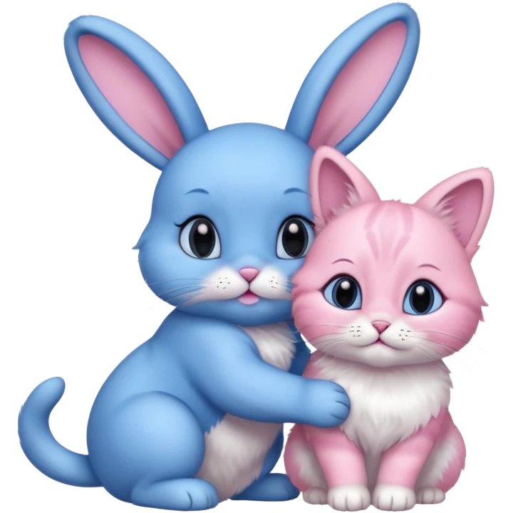 female blue bunny and female pink cat playing emoji