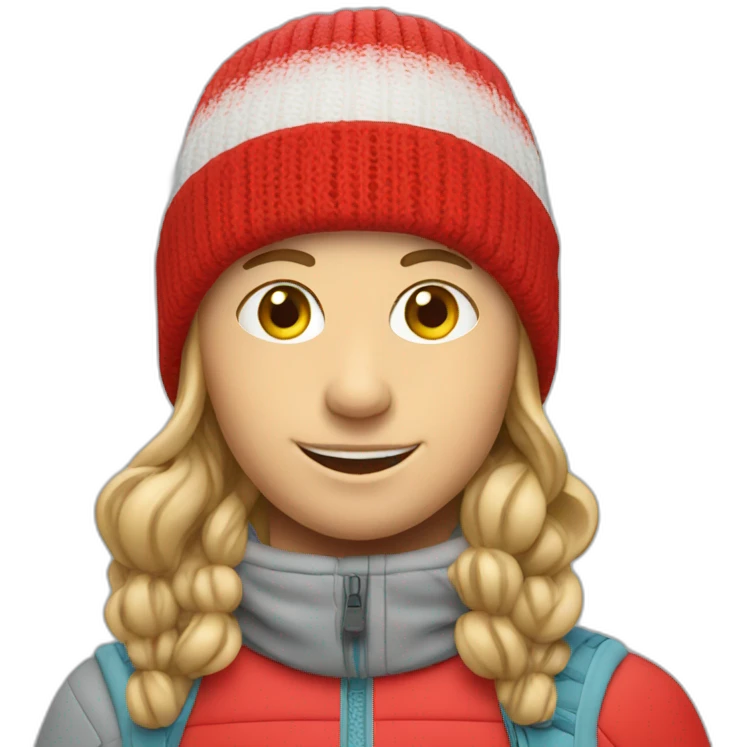 european skier wearing red bobble beany emoji