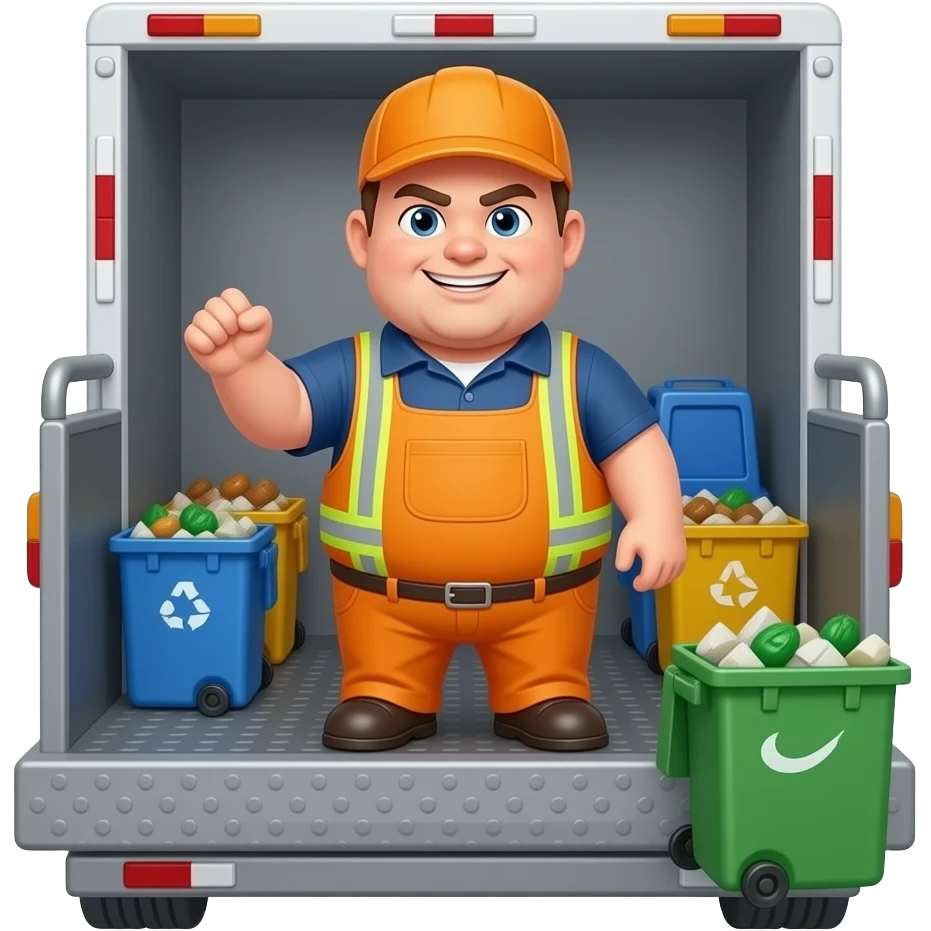 fat angry garbage collector at the back of a truck emoji