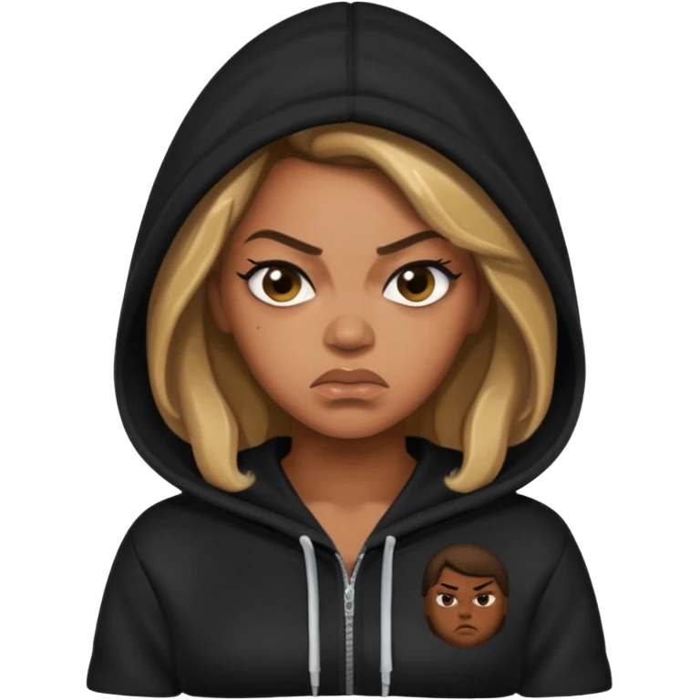 angry beyonce with black hoodie emoji