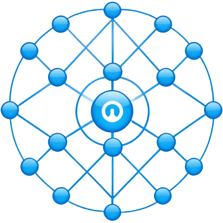 network in a circular form with blue boxes at intersection points emoji