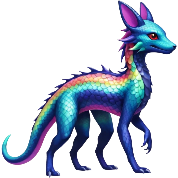 Rainbow Scaley Exotic Salandit-Aurorus-Umbreon-Suicune-Fakémon-hybrid-creature (full body), 4 legs emoji