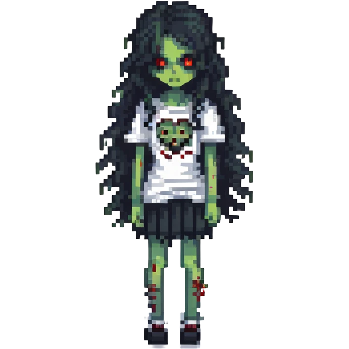 girl zombie with black long curly hair, emo style emoji