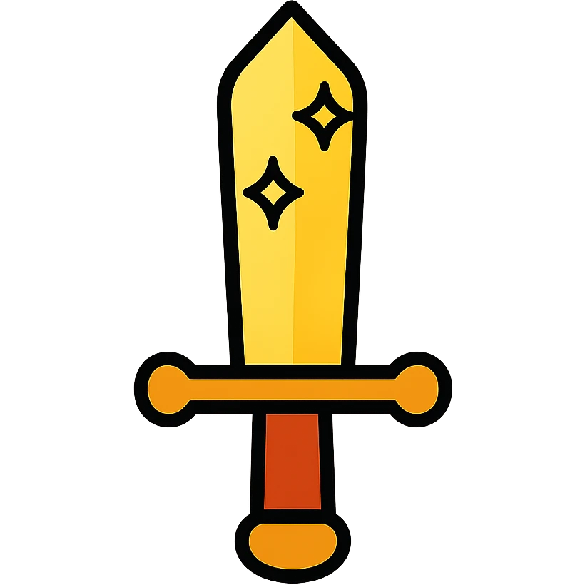 Golden sword, shining gold blade, medieval weapon with a decorative hilt emoji