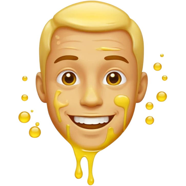 man with yellow liquid all over his mouth smiling emoji