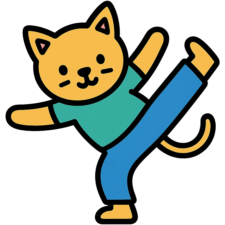 color outline icon of a cat in a capoeira pose emoji