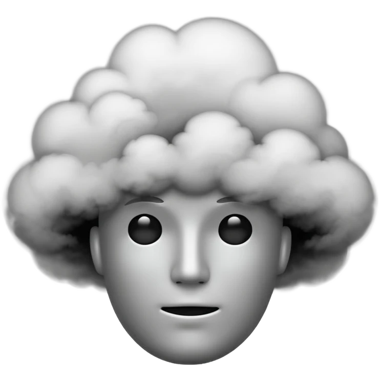 Minimalist emoji-style sticker of a faceless head surrounded by smoke. No facial features. Grayscale tones, soft outline.
 emoji